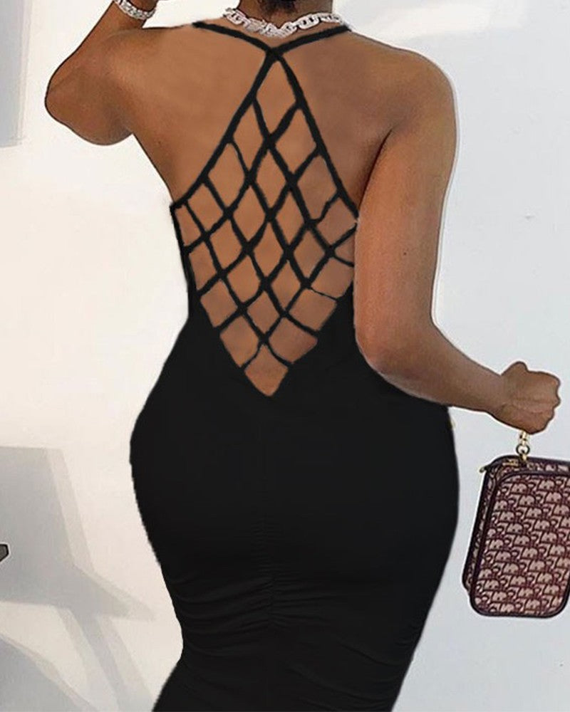 Fishnet Backless Sleeveless Bodycon Dress