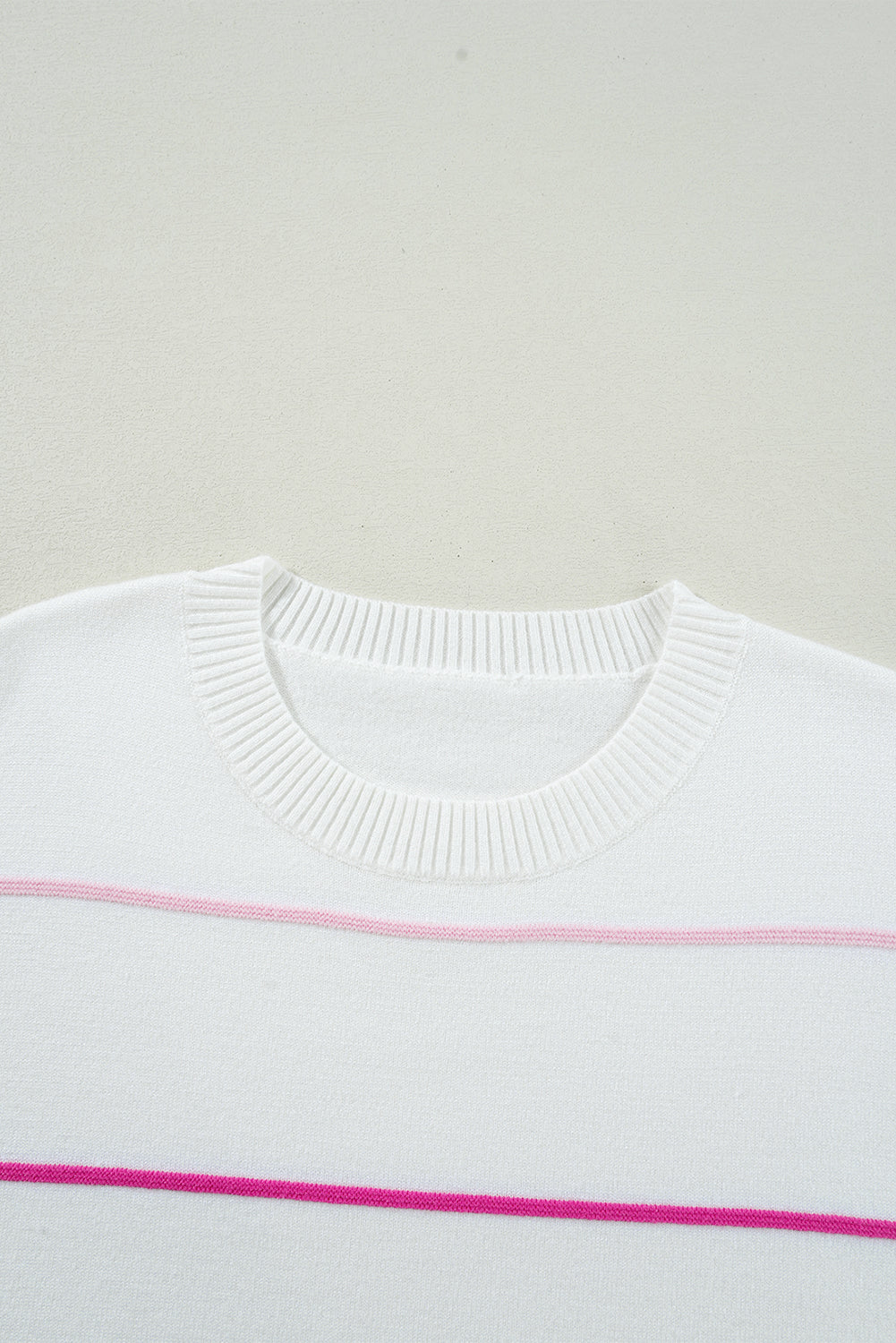 White Colorblock Striped Half Sleeve Drop Shoulder Sweater