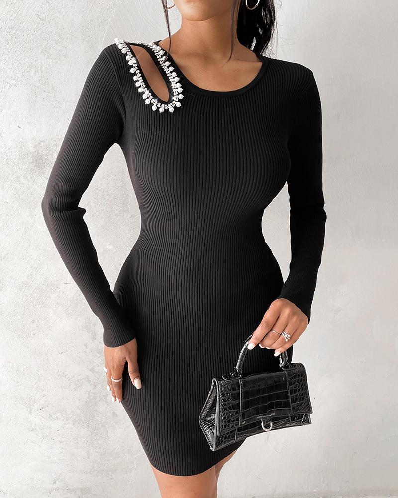 Beaded Cutout Knit Sweater Dress