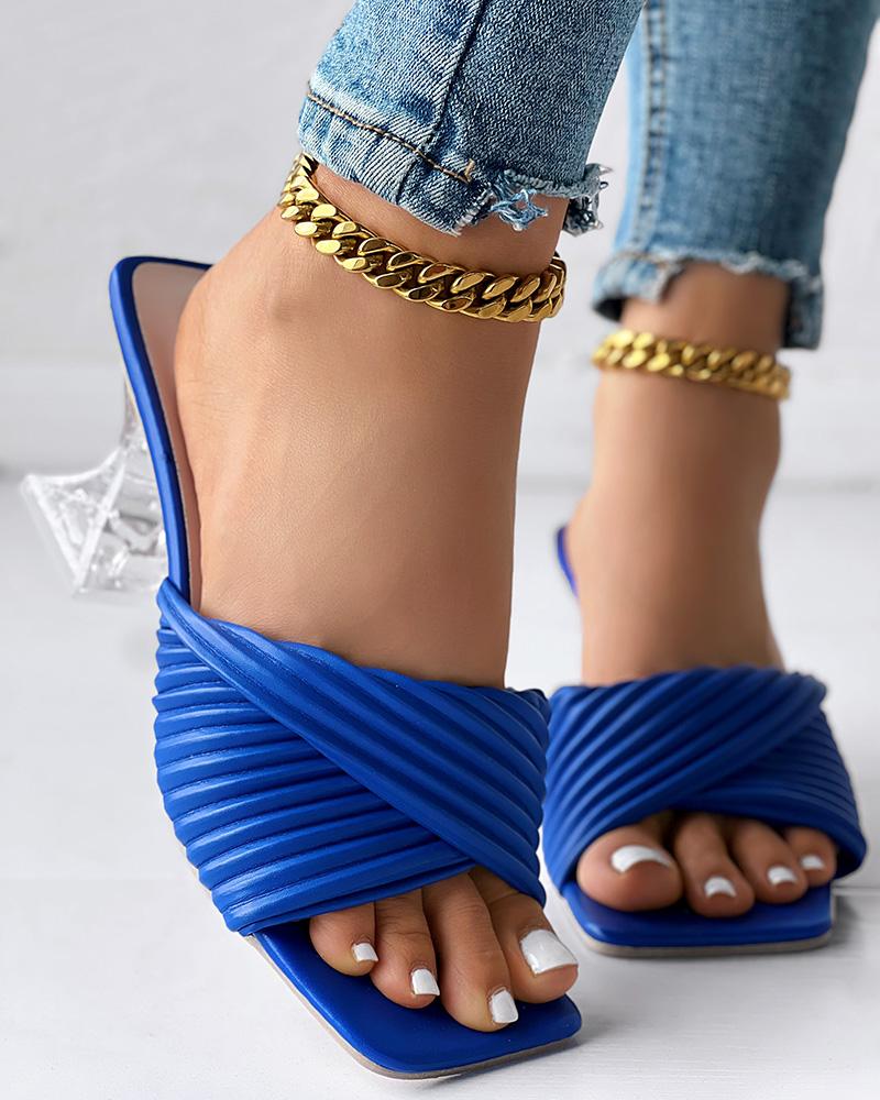 Twisted Strap Clear Chunky Heeled Sandals