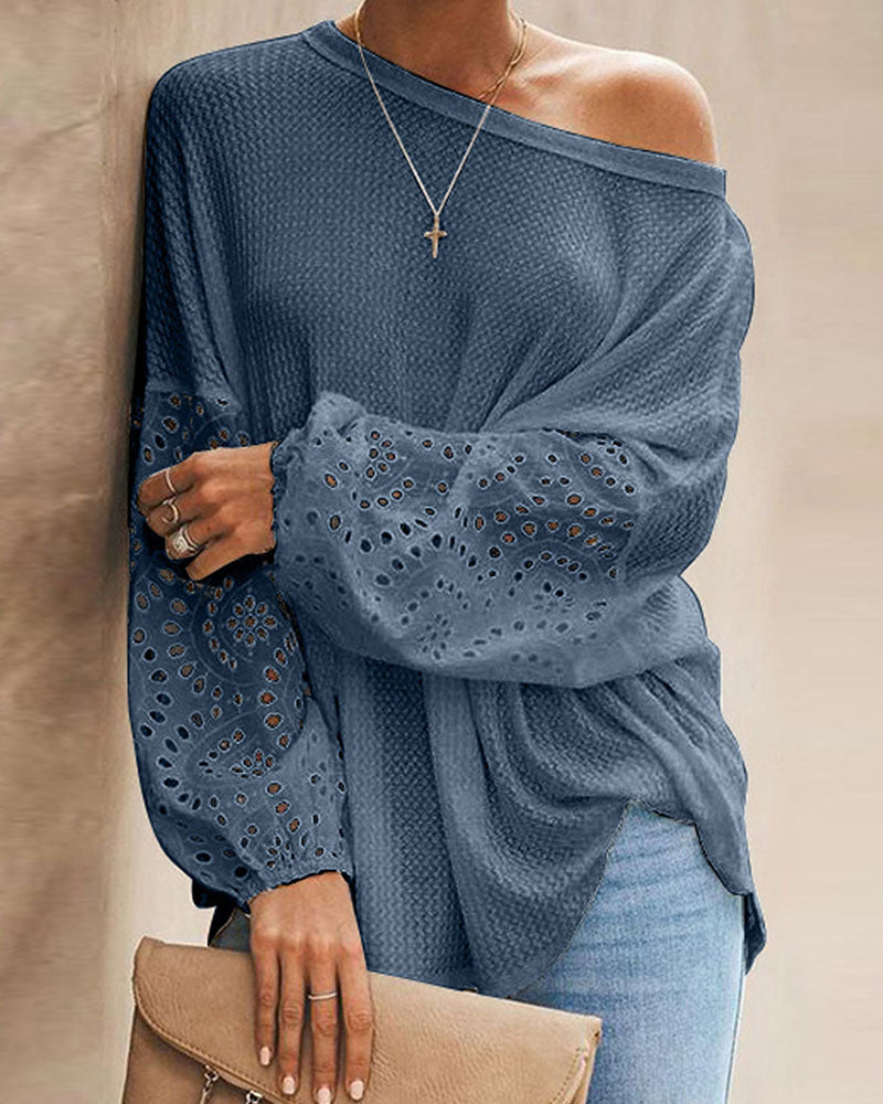 Eyelet Embroidery Lantern Sleeve Top