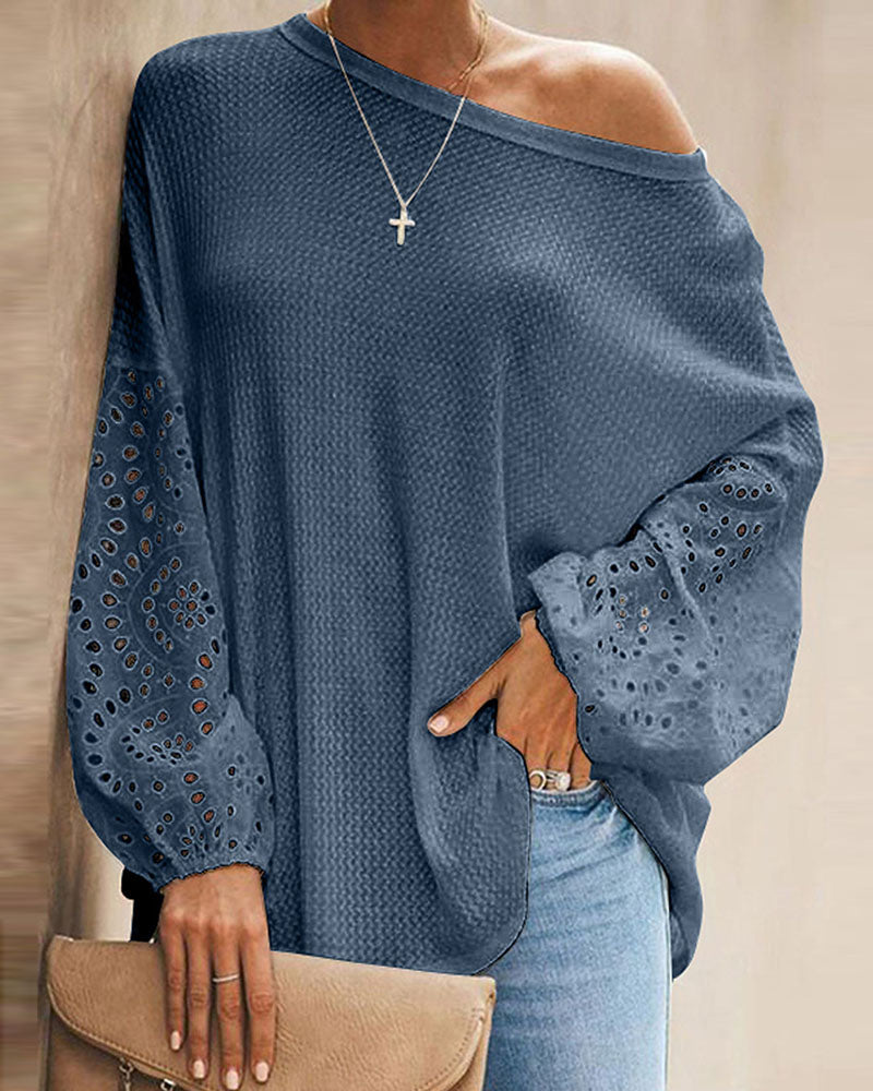 Eyelet Embroidery Lantern Sleeve Top