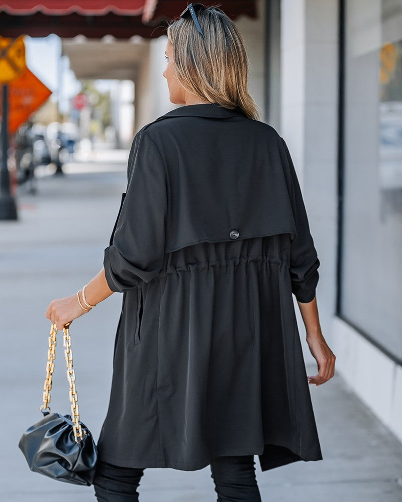 Roll Tab Sleeve Drawstring Trench Coat