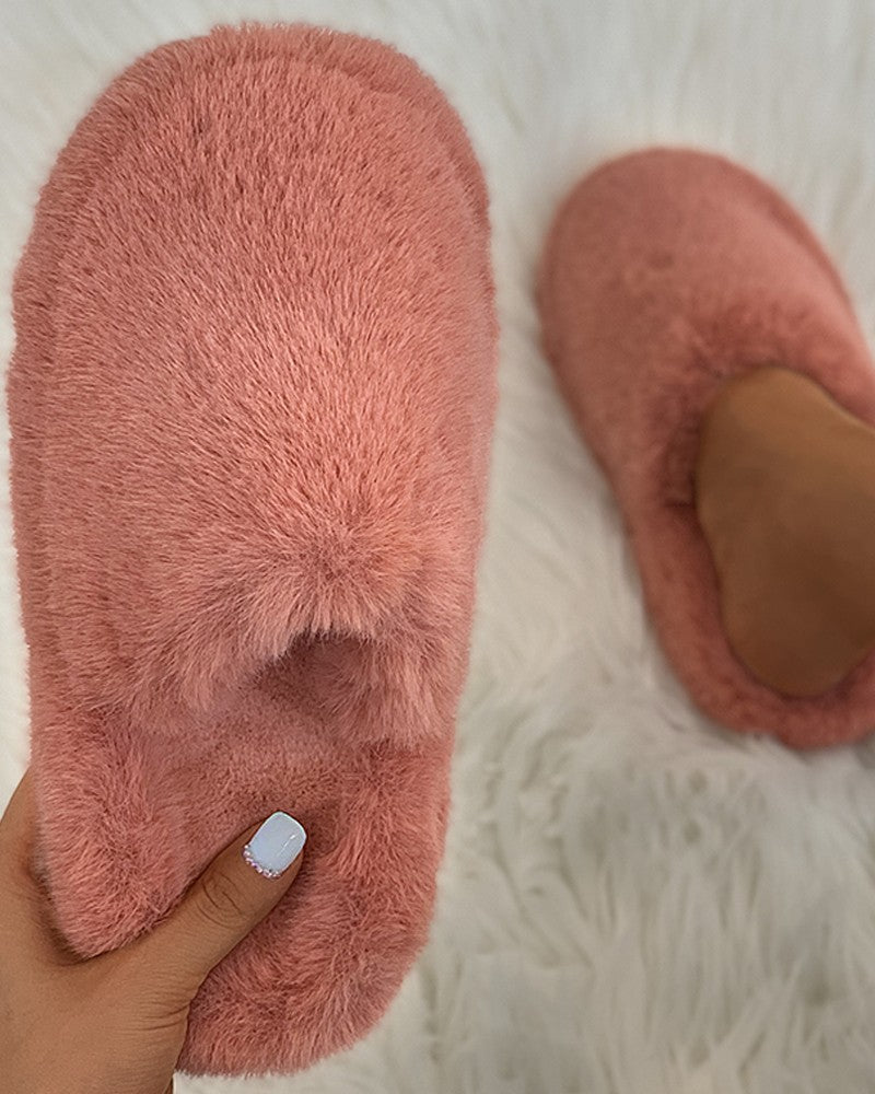 Plain Close Toe Fluffy Slippers