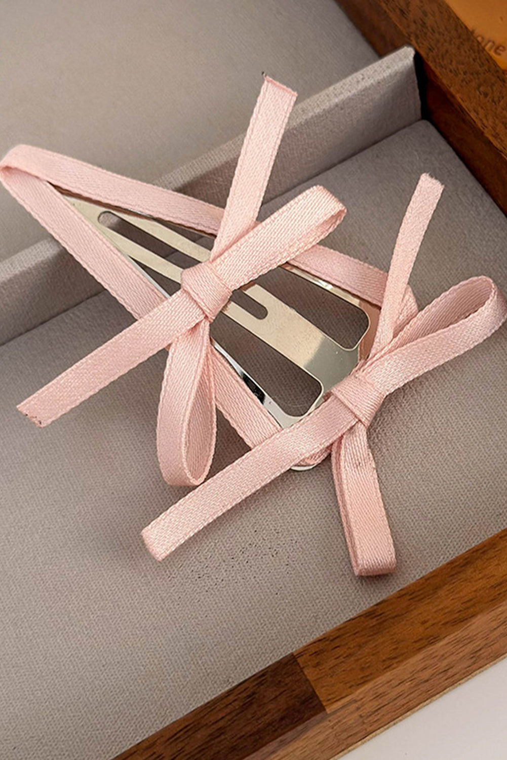 Pink Ballet Style Ribbon Bows Triangle Hair Clip