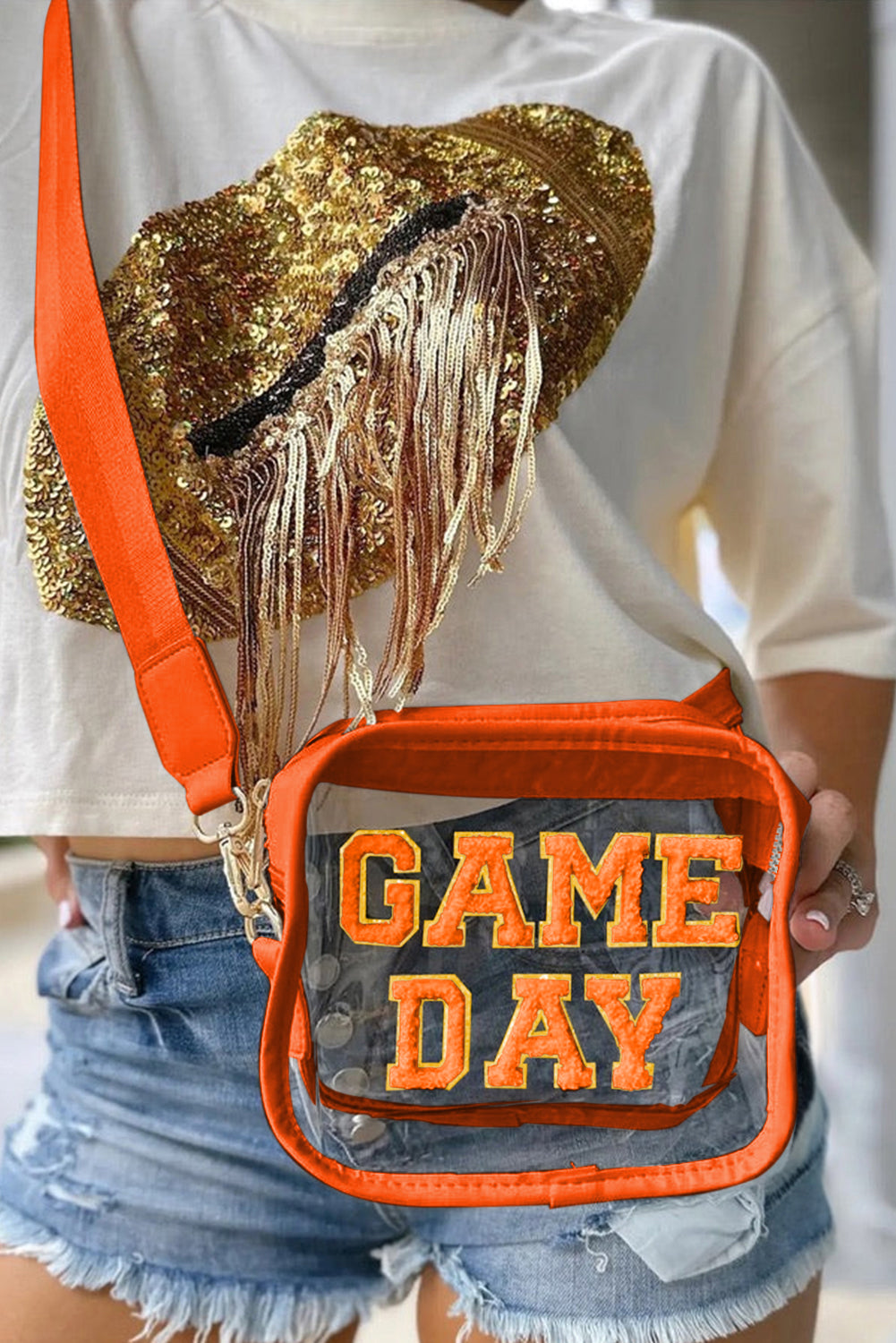 White GAME DAY Rugby Football Clear Shoulder Bag