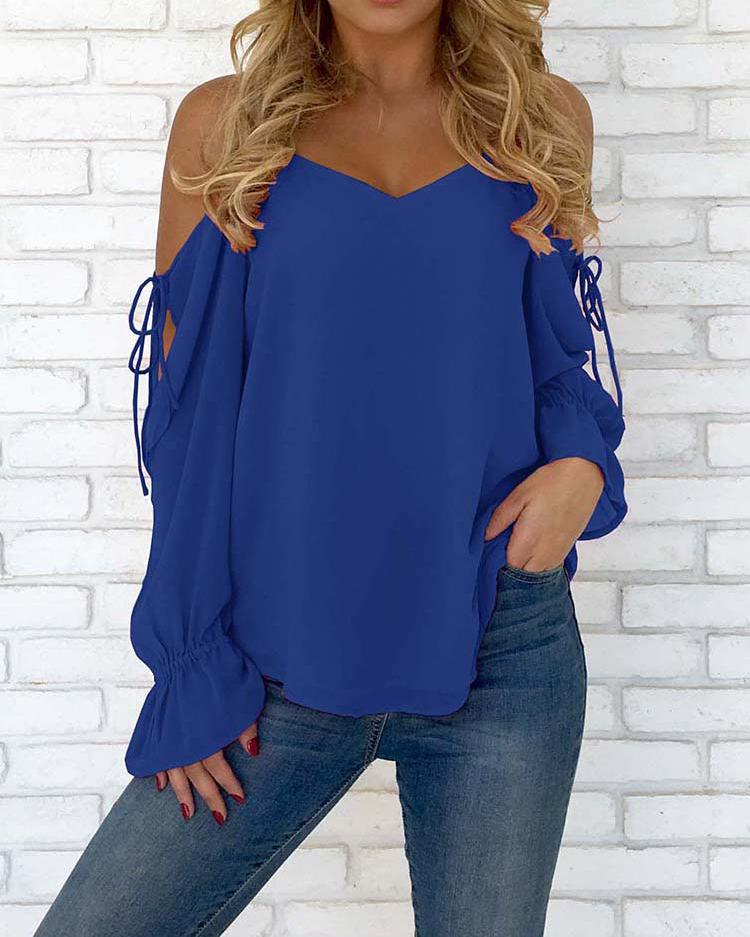 Spaghetti Strap Open Shoulder Casual Blouse