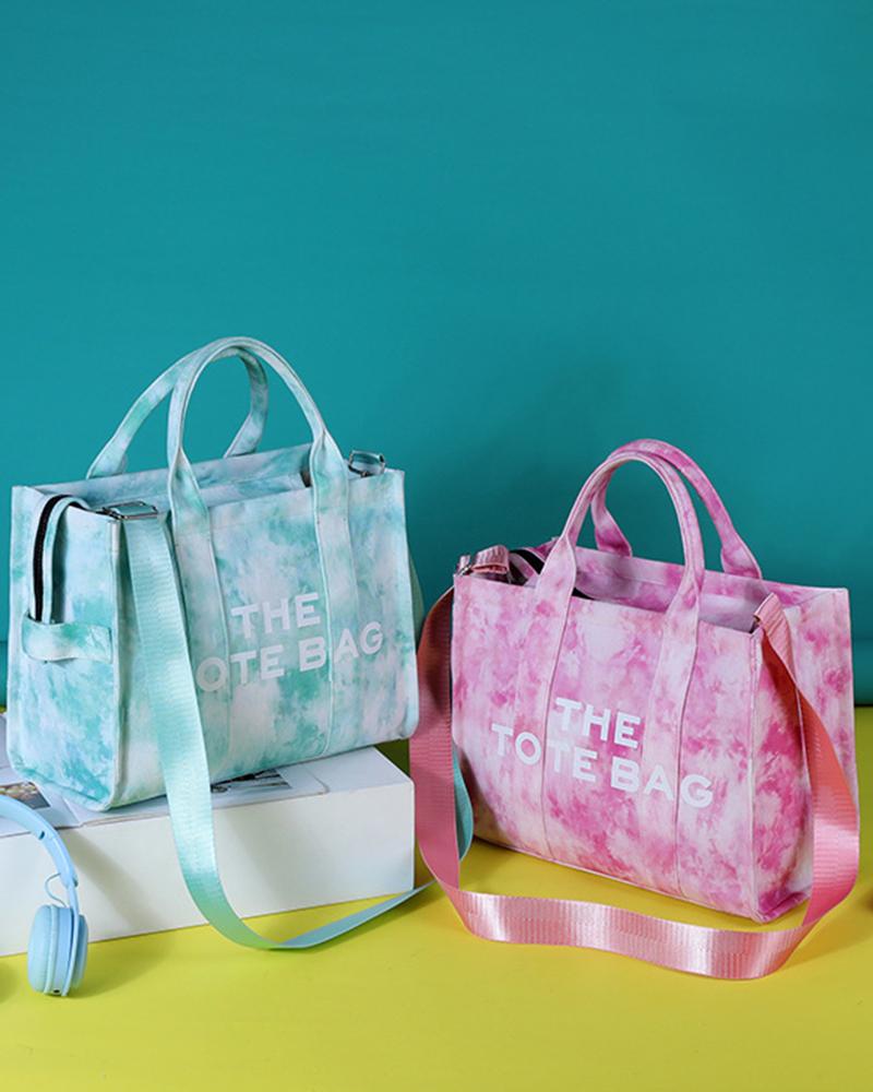 Tie Dye Letter Print Large Capacity Crossbody Tote Bag