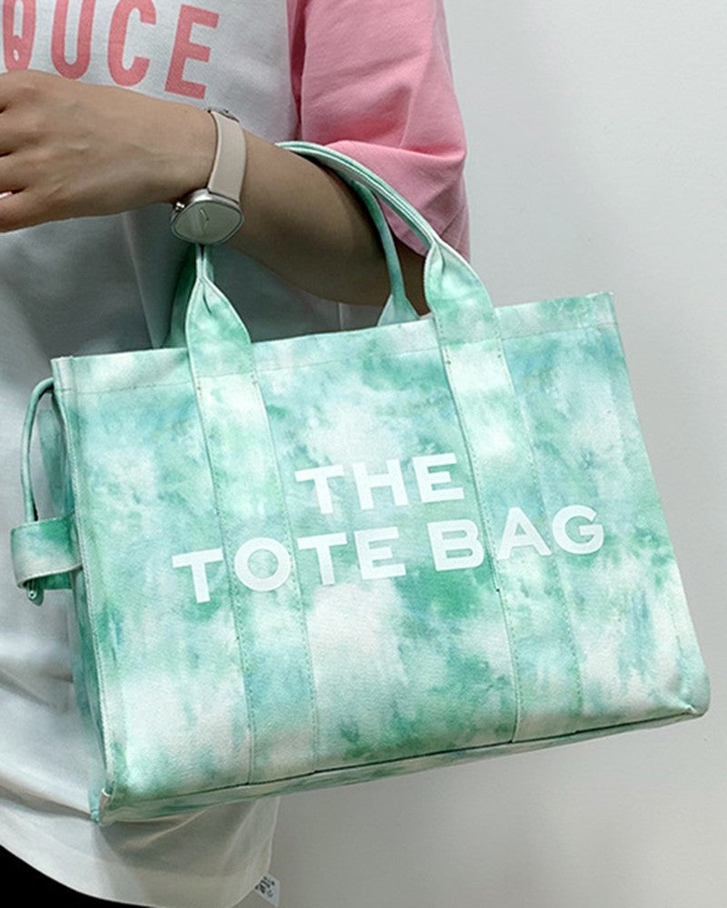 Tie Dye Letter Print Large Capacity Crossbody Tote Bag