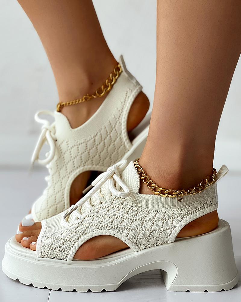 Lace up Hollow Out Platform Wedge Sandals