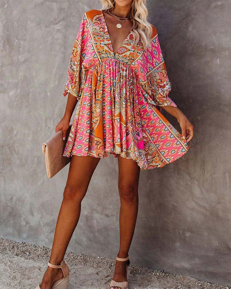 All Over Print Half Sleeve Casual Dress