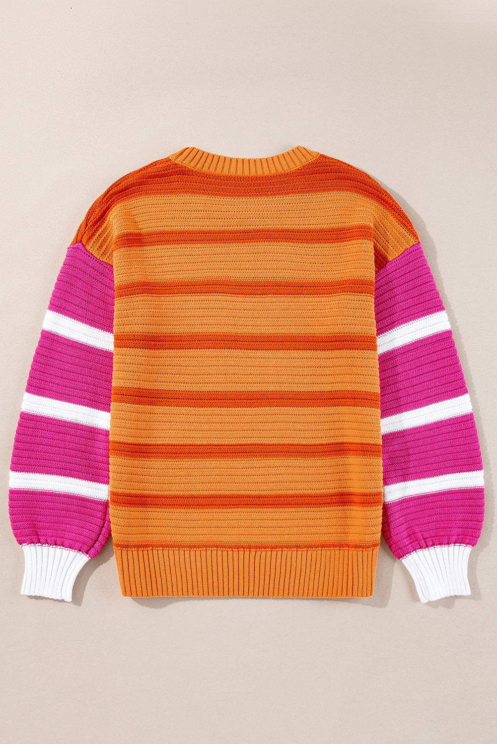 Orange Stripe Colorblock Crew Neck Drop Shoulder Loose Sweater