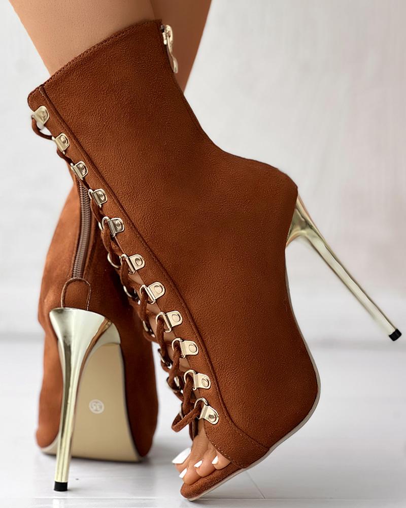 Lace up Ankle Boots Stiletto Heeled Bootie Sandals