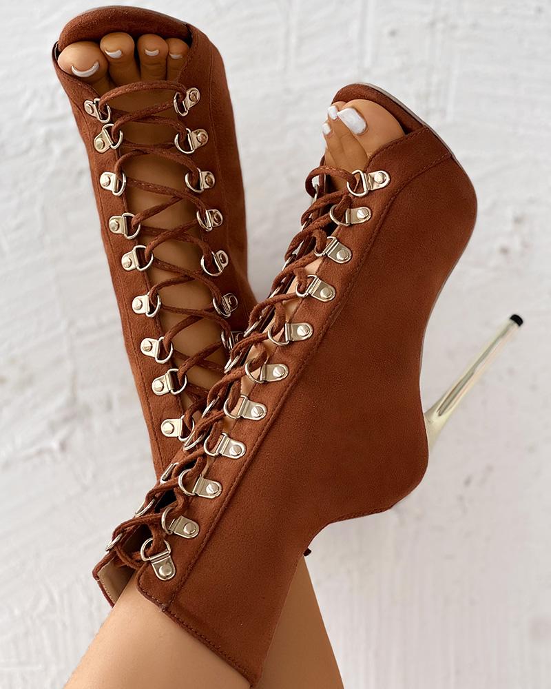 Lace up Ankle Boots Stiletto Heeled Bootie Sandals