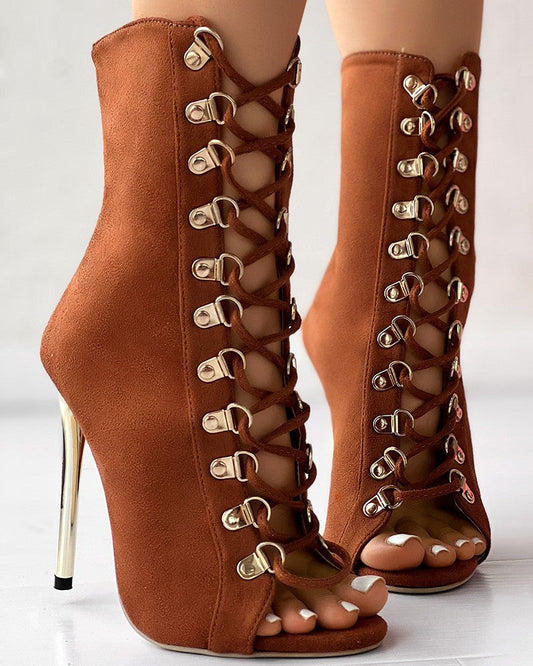 Lace up Ankle Boots Stiletto Heeled Bootie Sandals