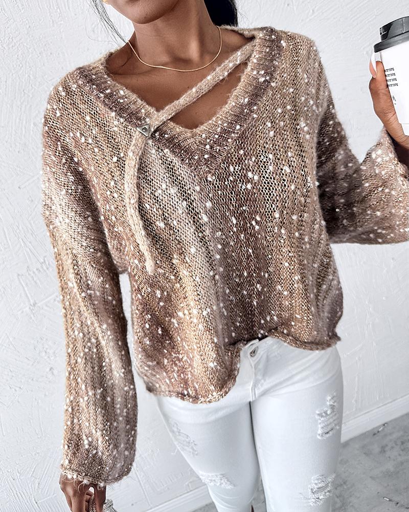 Ombre V Neck Contrast Sequin Drop Shoulder Knit Sweater