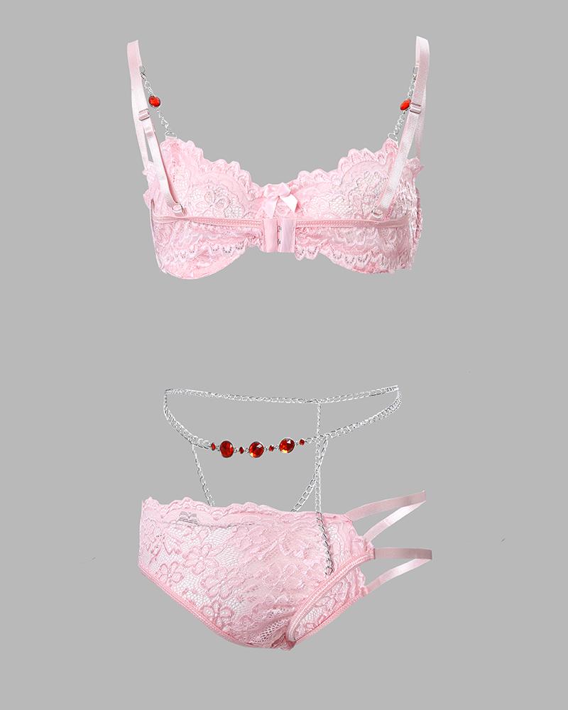 Chain Decor Lace Lingerie Set