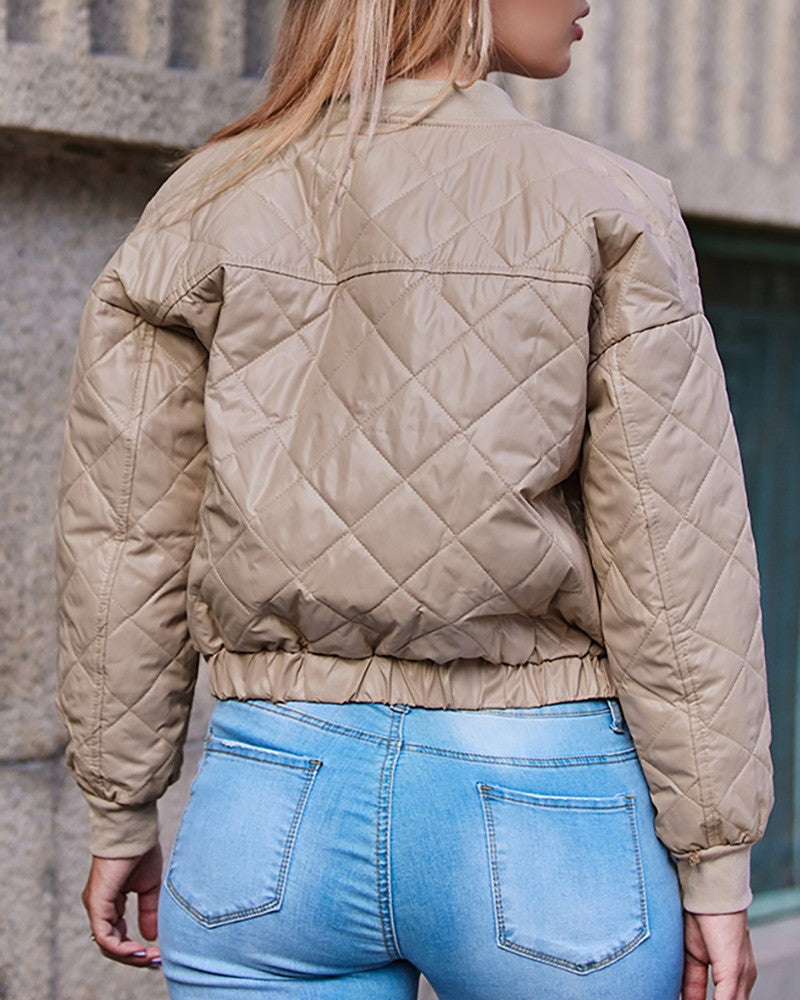 Quilted Long Sleeve Zipper Design Puffer Jacket