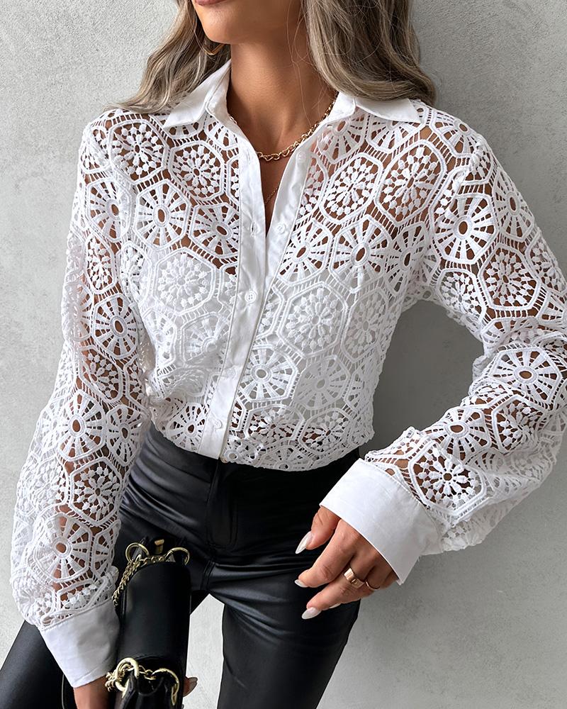 Hollow Out Buttoned Lace Top