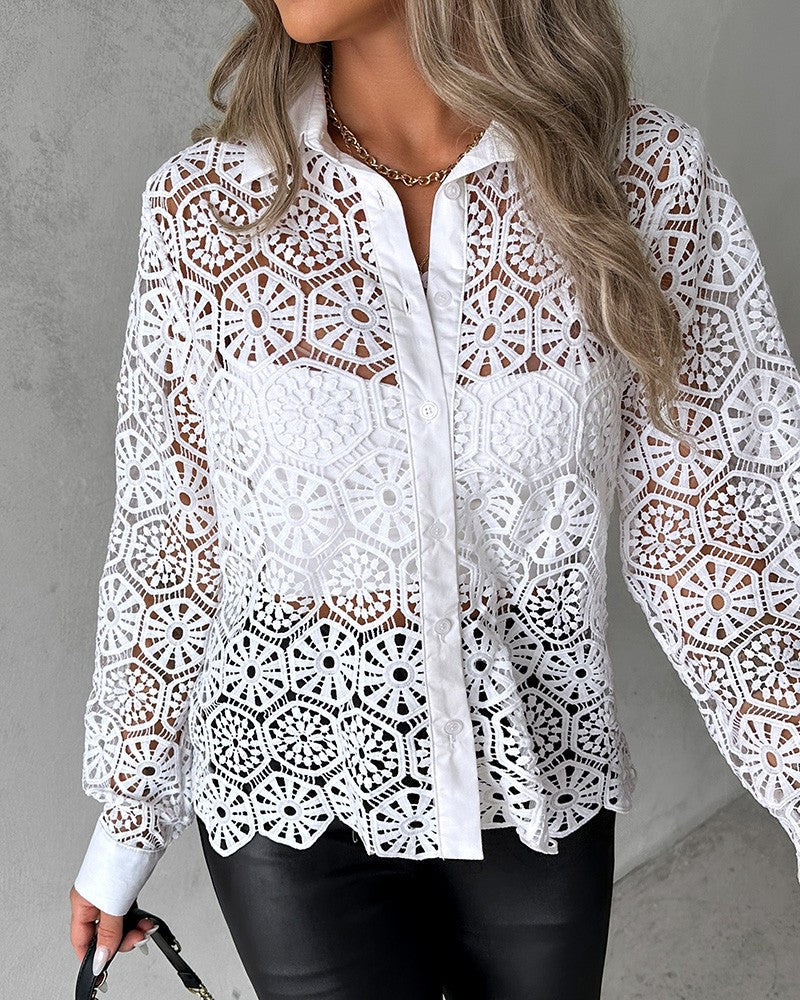 Hollow Out Buttoned Lace Top