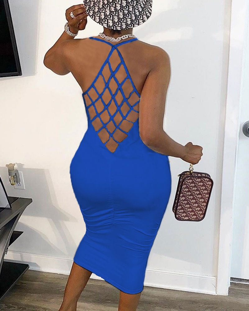 Fishnet Backless Sleeveless Bodycon Dress