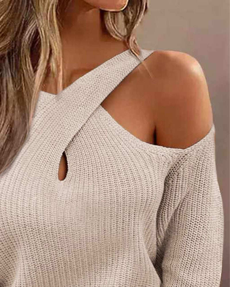 Crisscross Cold Shoulder Knit Sweater