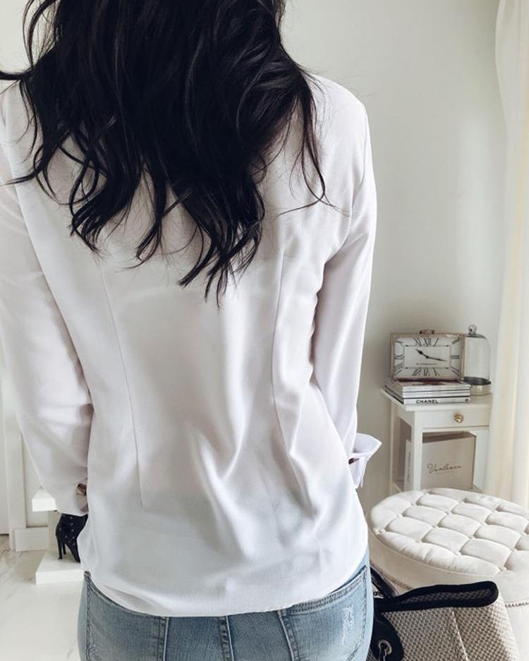 Solid Ruffles Design Long Sleeve Casual Blouse