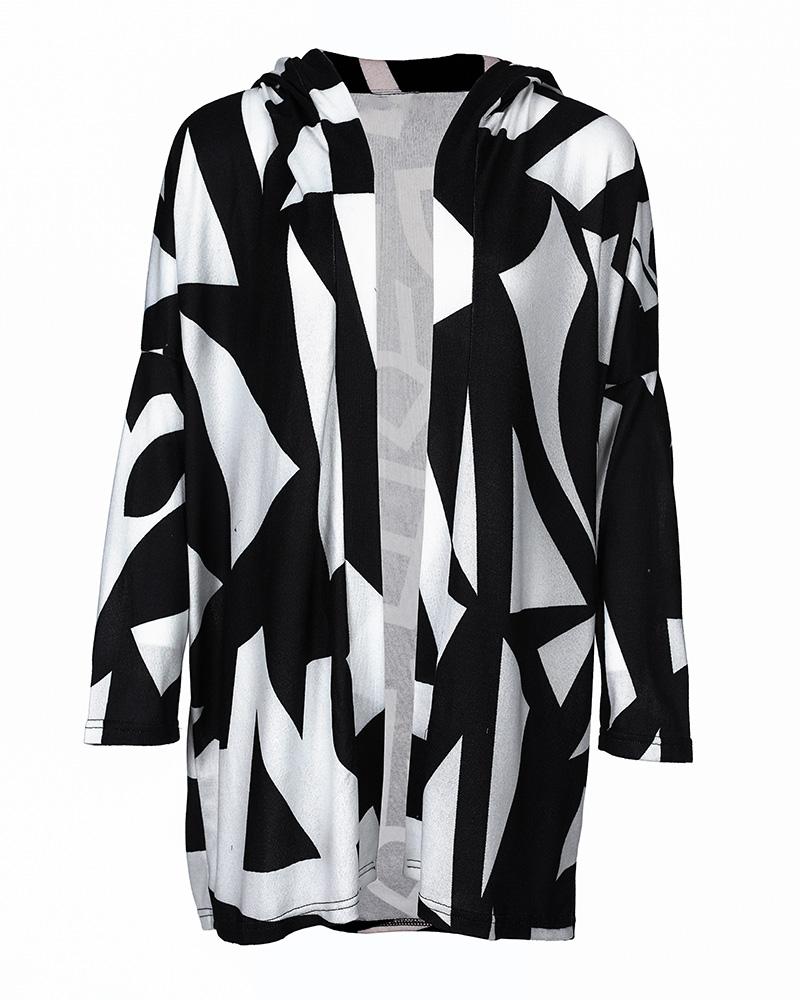 Geometric Print Hooded Long Sleeve Coat