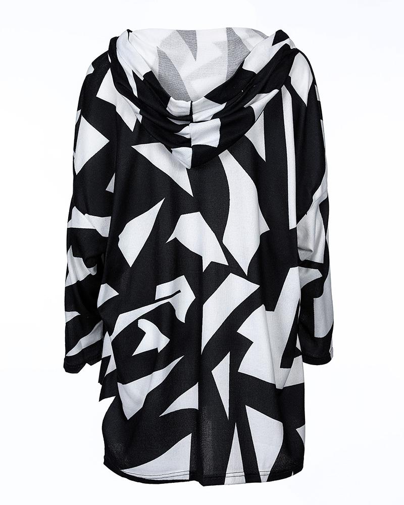 Geometric Print Hooded Long Sleeve Coat