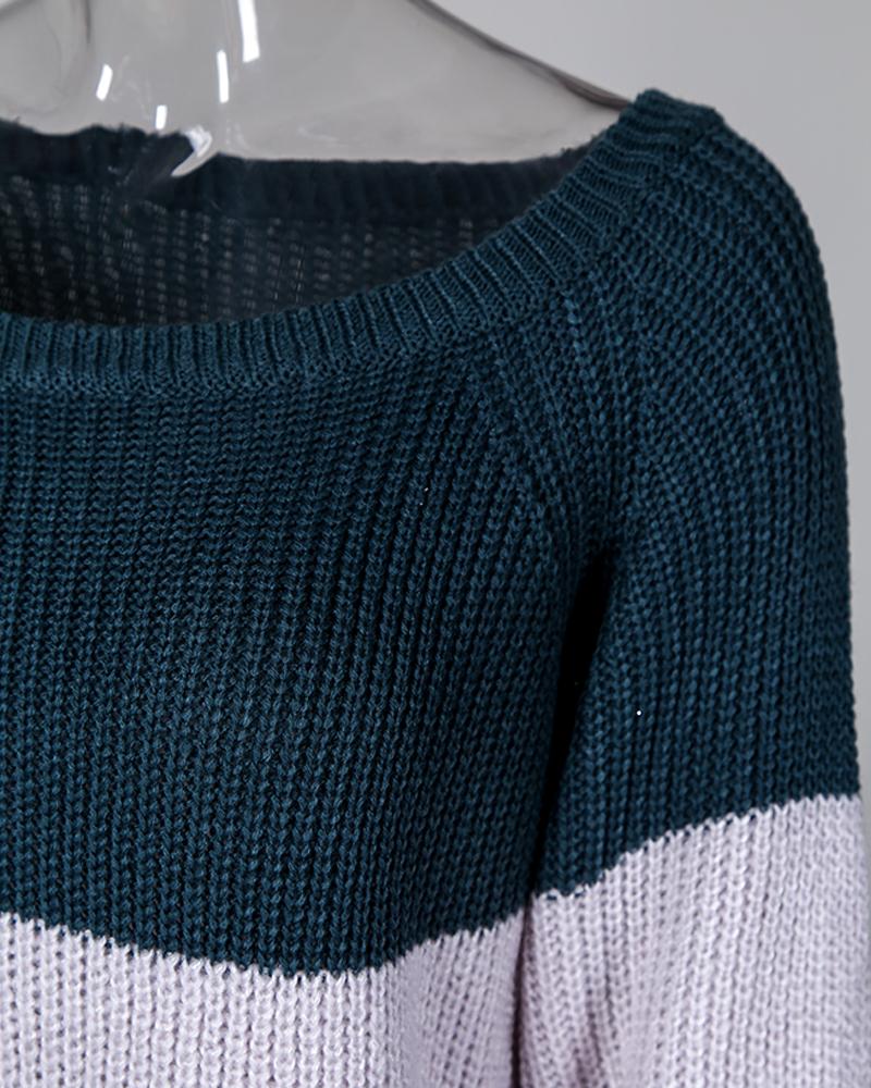 Contrast Color One Shoulder Loose Knitted Sweater