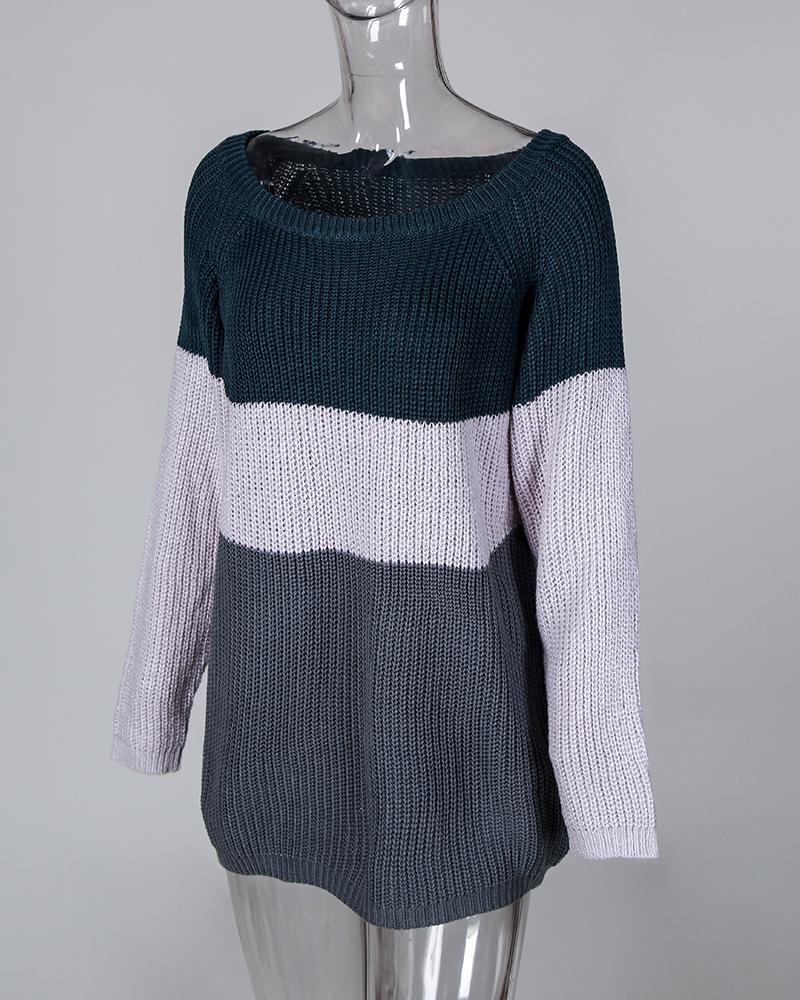 Contrast Color One Shoulder Loose Knitted Sweater