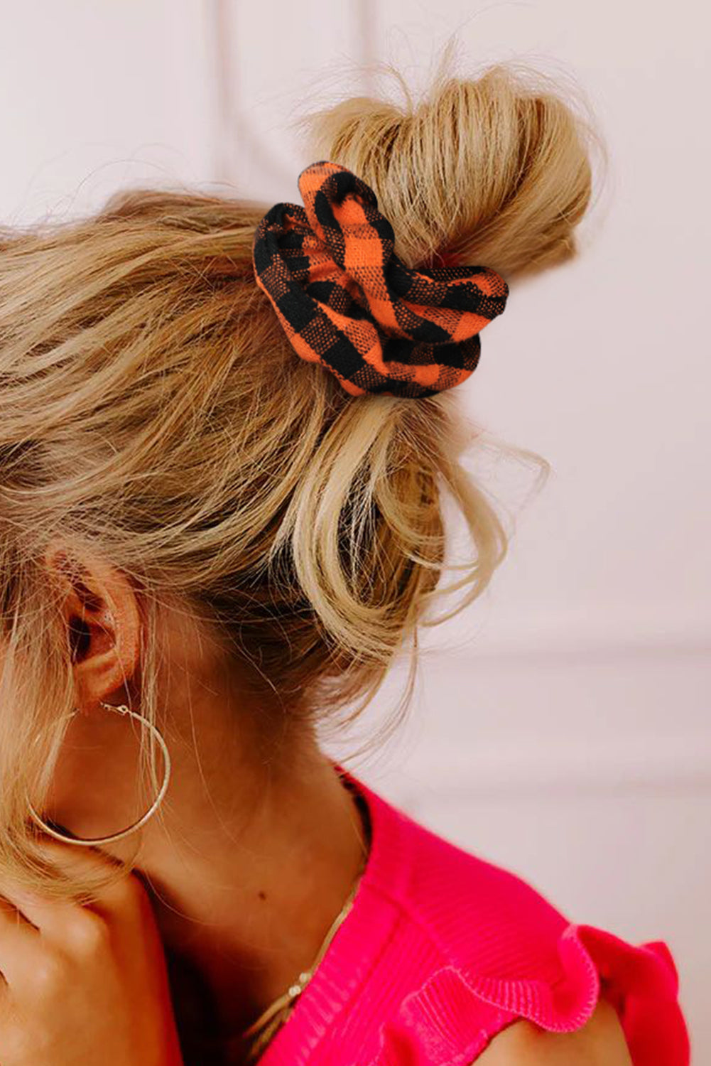 Orange Buffalo Plaid High Elastic Hair Scrunchies