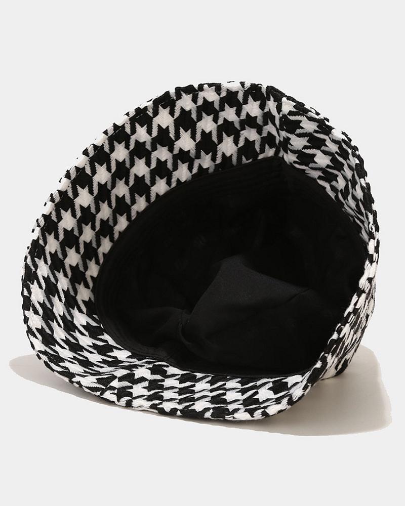 Houndstooth Tweed Winter Warm Bucket Hat