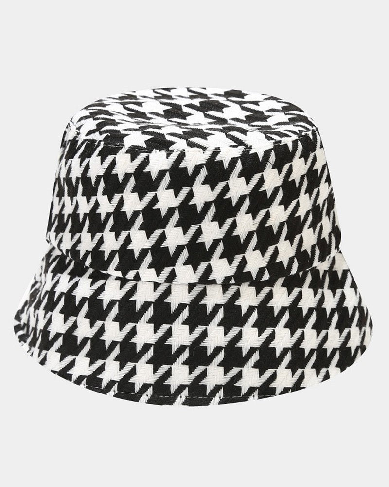 Houndstooth Tweed Winter Warm Bucket Hat