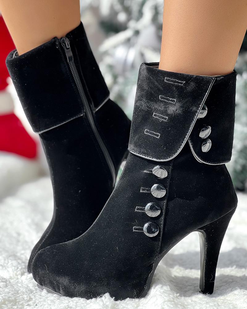 Point Toe Buttoned Ankle Boots