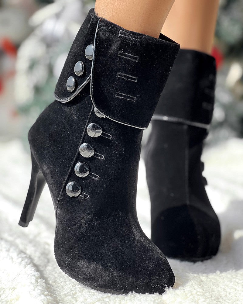 Point Toe Buttoned Ankle Boots