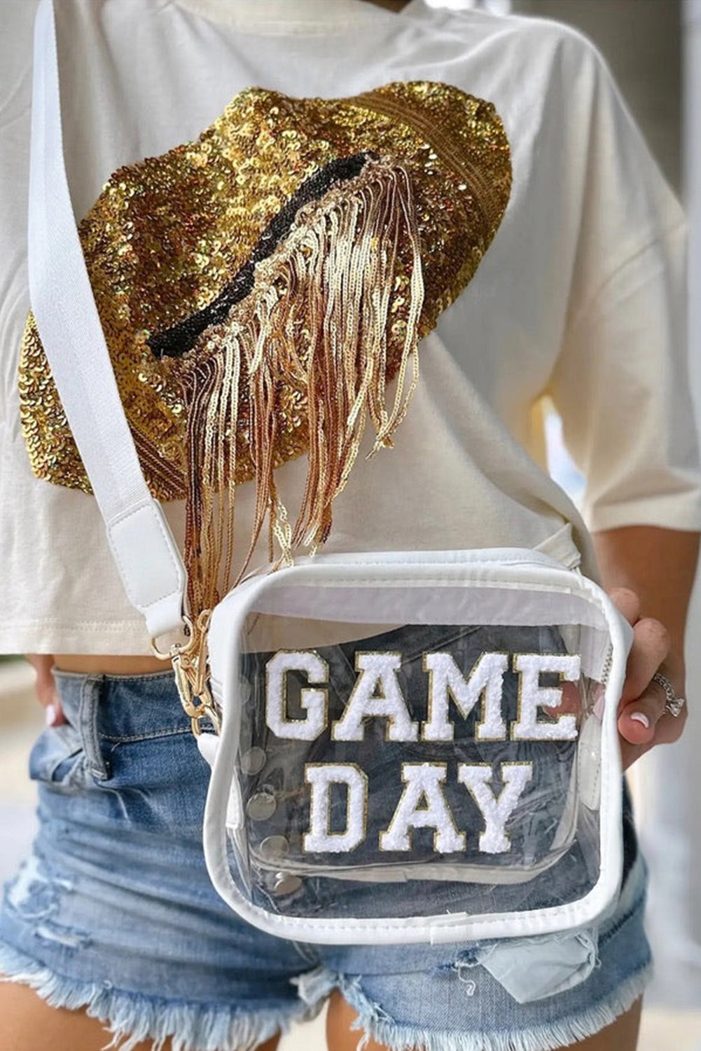 White GAME DAY Rugby Football Clear Shoulder Bag