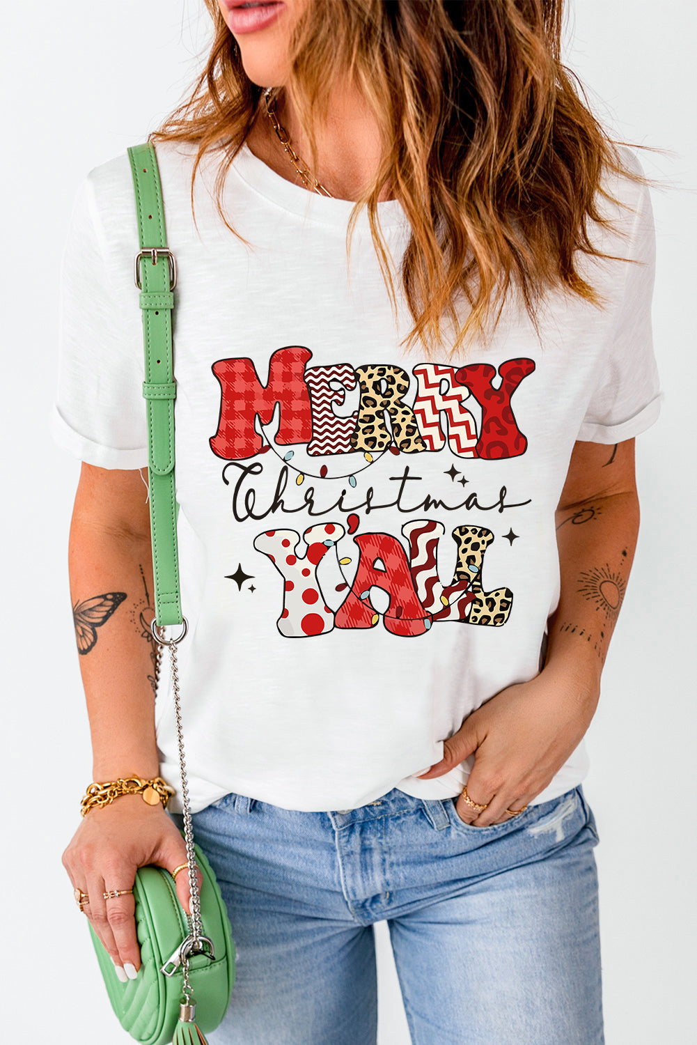 White MERRY Christmas YAll Graphic Crewneck T Shirt