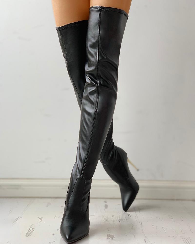 Zipper Knee High Thin Heel Boots