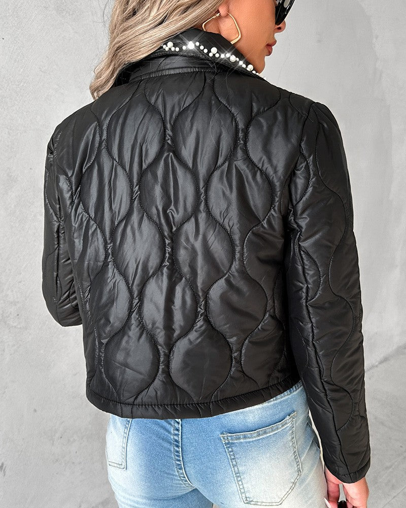 Beaded Crop Quilted Puffer Jacket