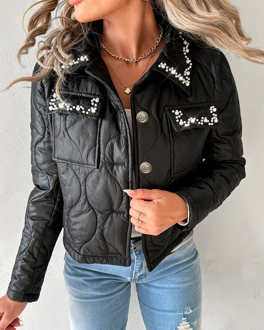 Beaded Crop Quilted Puffer Jacket