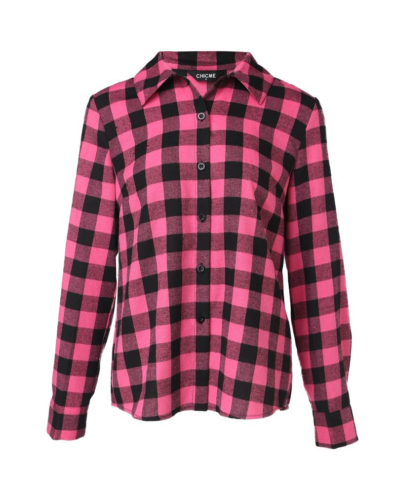 Plaid Pattern Button Down Shirts Long Sleeve Shackets Casual Blouse Top