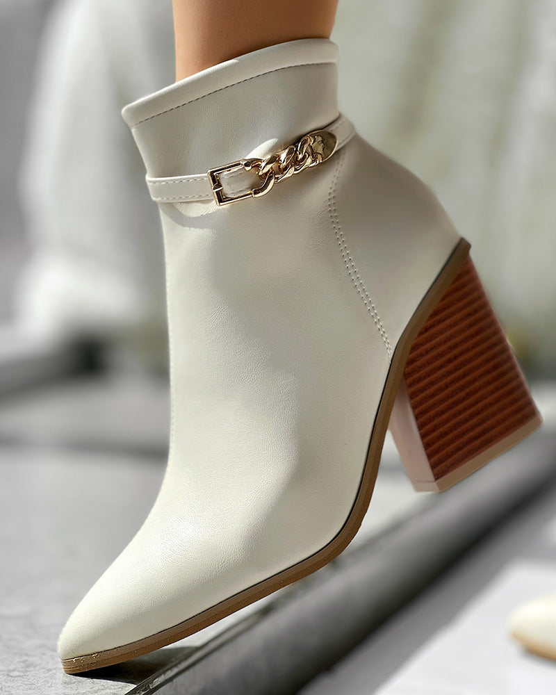 Chain Decor Chunky Heel Ankle Boots