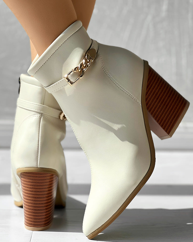 Chain Decor Chunky Heel Ankle Boots