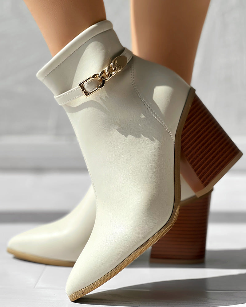 Chain Decor Chunky Heel Ankle Boots