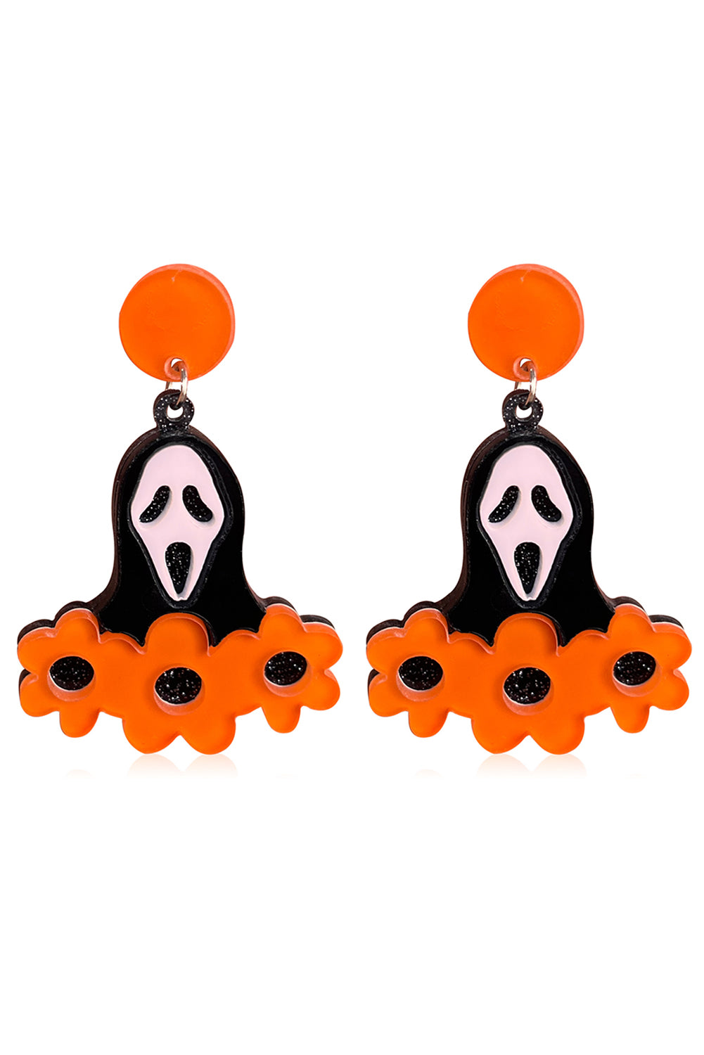 Orange Flower Ghost Halloween Acrylic Earrings