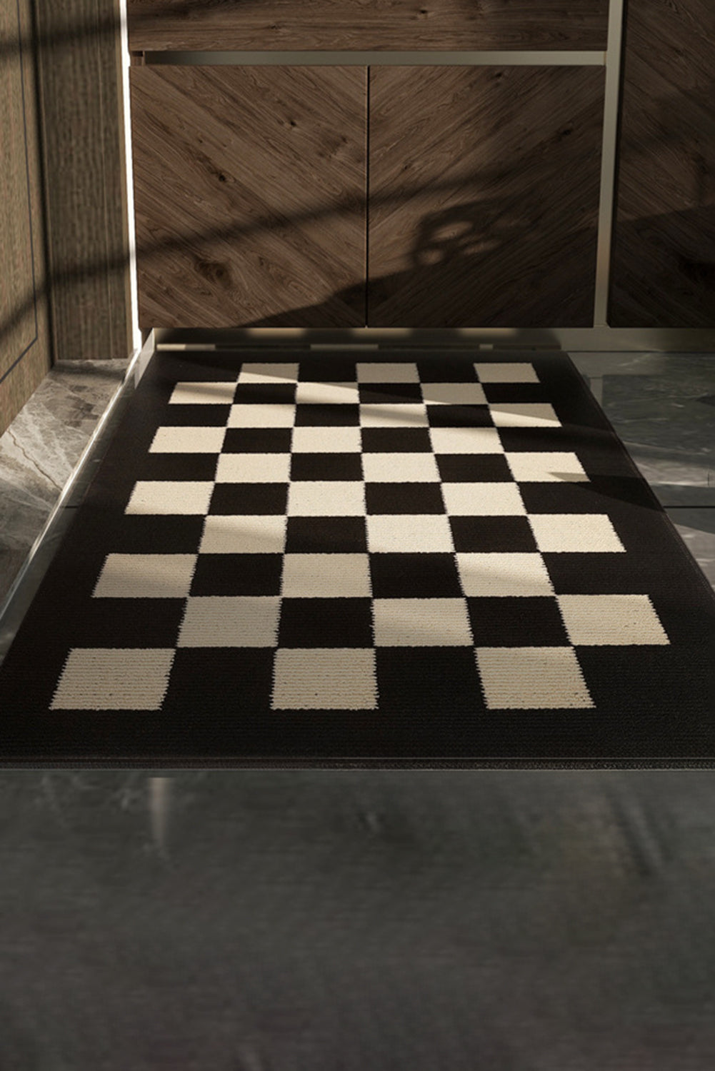 Black Checker Print Non-Slip Thick Home Carpet