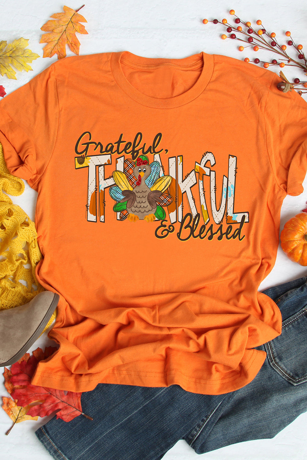 White Thanksgiving Slogan Print Crew Neck T Shirt