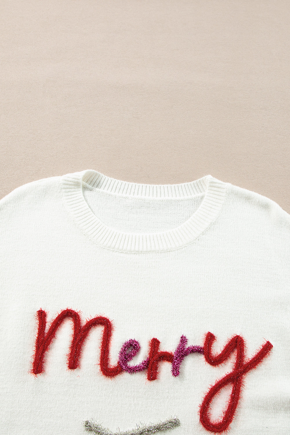 White Tinsel Merry and Bright Graphic Christmas Sweater