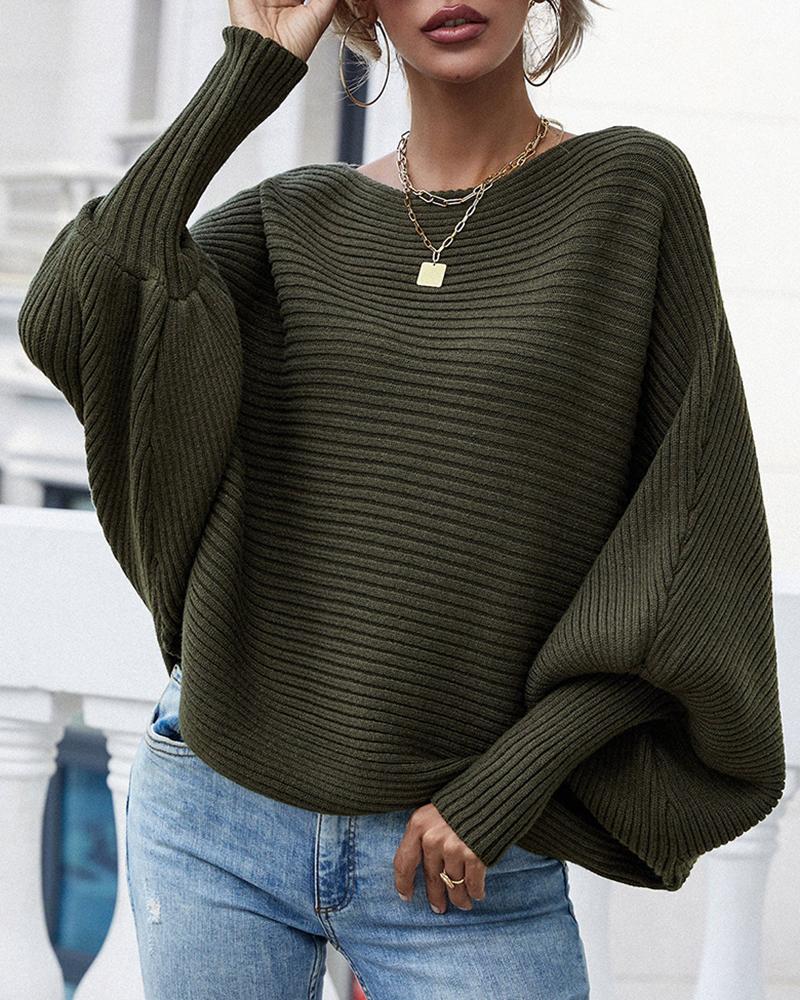 Lantern Batwing Sleeve Oversized Ribbed Knit Sweater